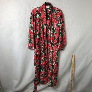 Victoria's Secret Robe Womens M/L Red Rose Floral Satin Kimono Belted Spa Lounge
